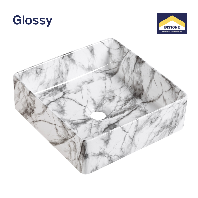 【Basin 488-37 Pattern 08】 Glossy Marble Finish, 370×370×120mm, Above Counter Basin