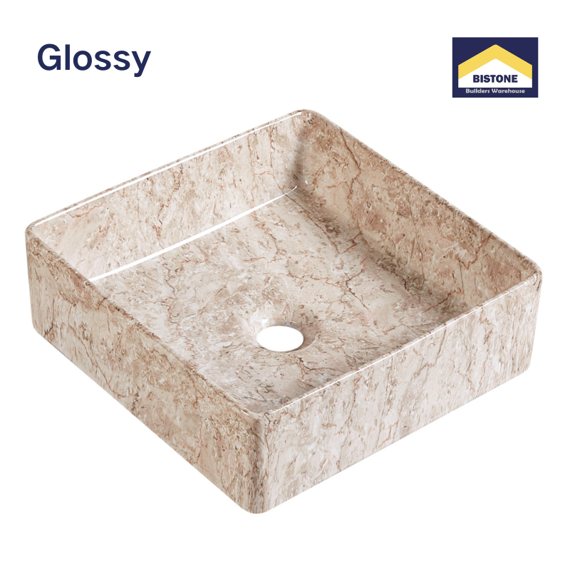 【Basin 488-37 Pattern 04】 Glossy Marble Finish, 370×370×120mm, Above Counter Basin