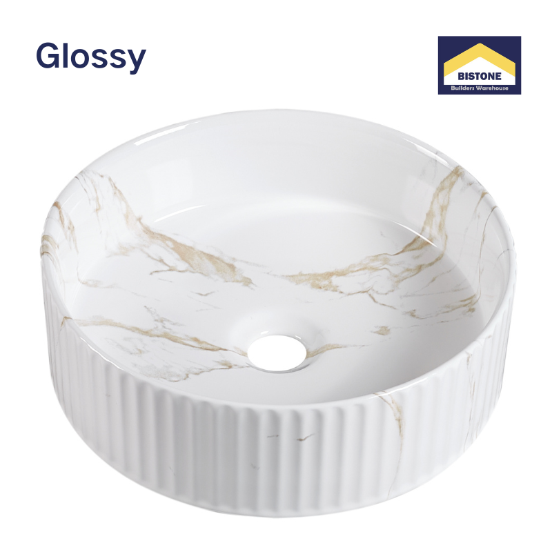 【Basin 499-40D Pattern 01】 Glossy Marble Finish, 400×400×125mm, Above Counter Basin