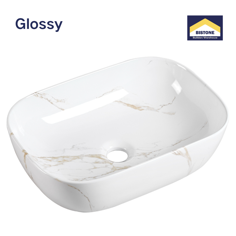 【Basin 8215-P01 Glossy】 White Marble with veining, 460×320×140mm, Above Counter Basin