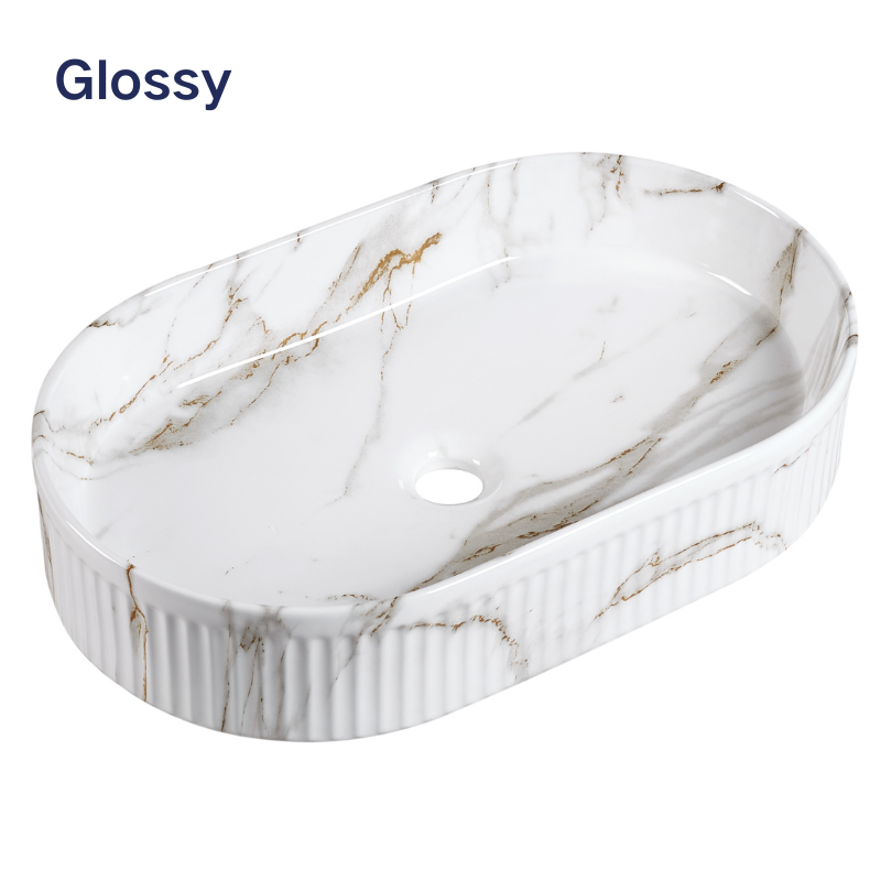 【Basin 330 Pattern 07】 – Glossy Marble Pattern, 580×365×120mm, Above-Counter Basin