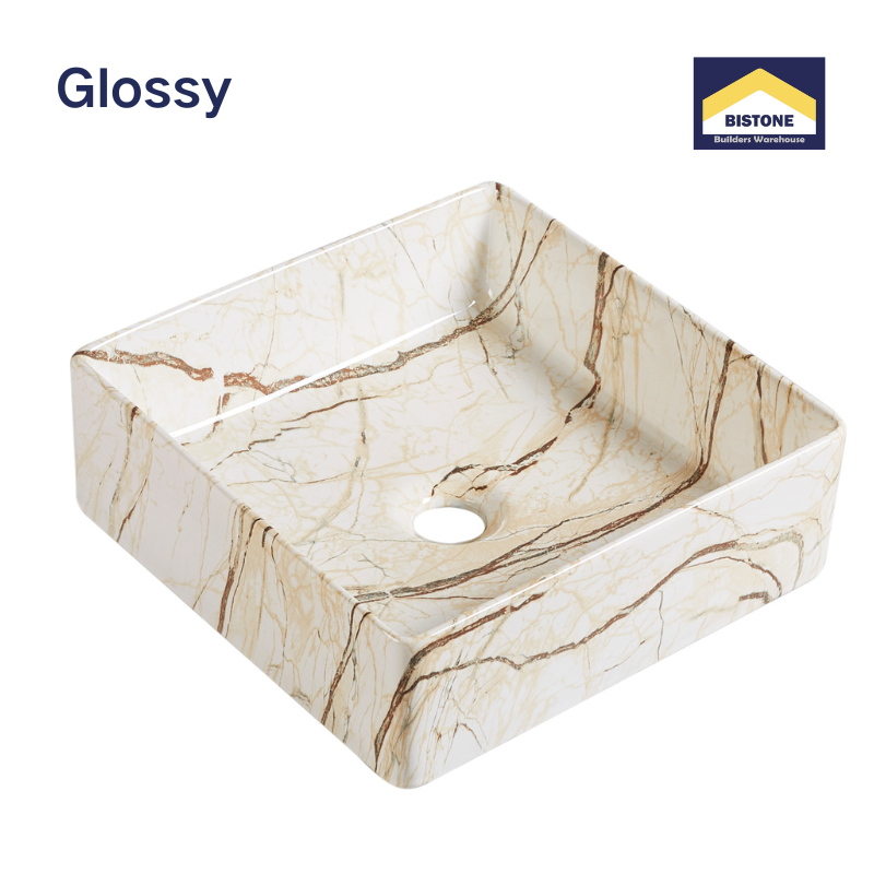 【Basin 488-37 Pattern 14】 Glossy Marble Finish, 370×370×120mm, Above Counter Basin