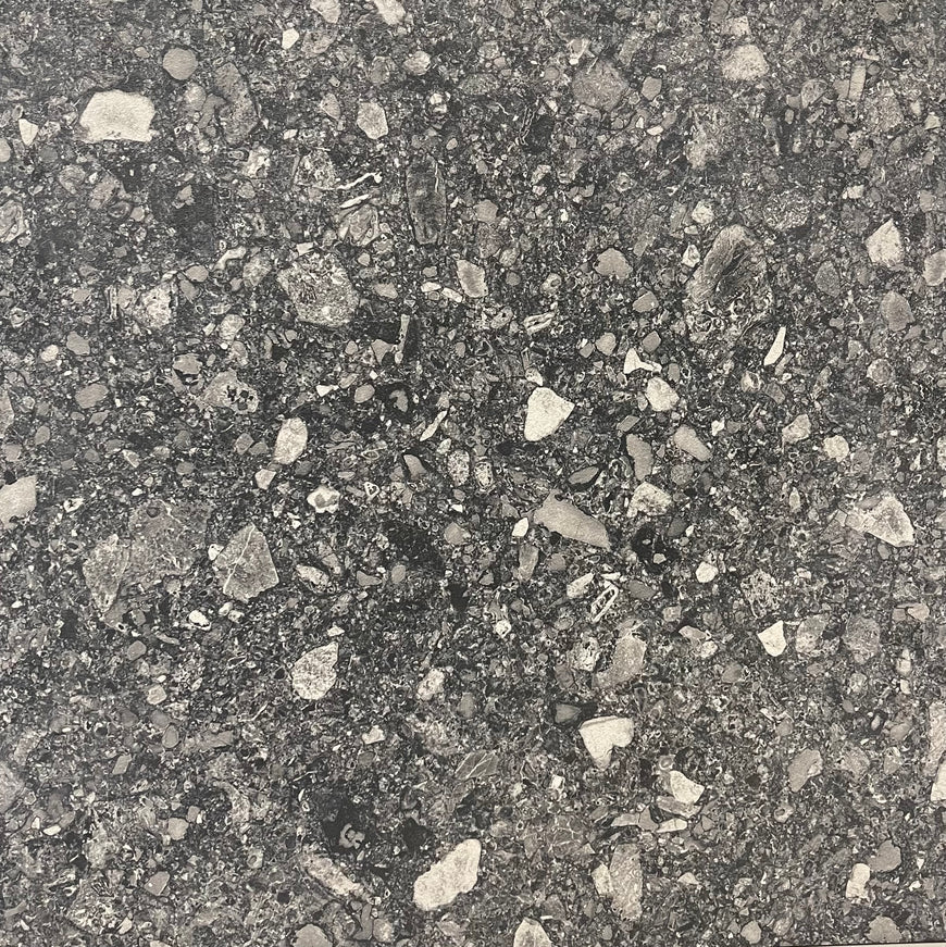 AmazingTiles Charcoal Terrazzo Rough Matt Tile 600x600mm