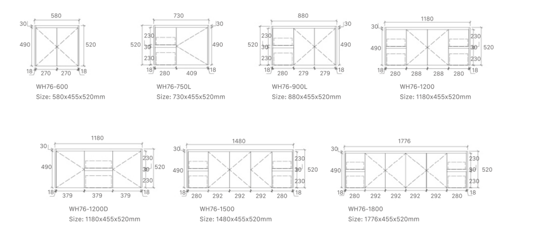 Luna Vanities (Wall Hung) Doors And Drawers -WH76