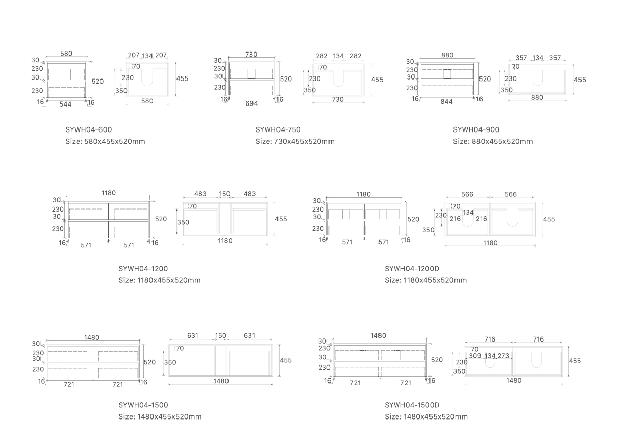 Mina Vanities (Wall Hung) Drawers Only -SYWH04