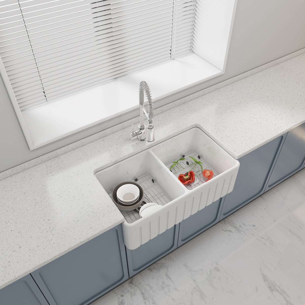 BISTONE 828X452X253mm Butler Farmhouse Fireclay Kitchen Laundry Sink 3318D