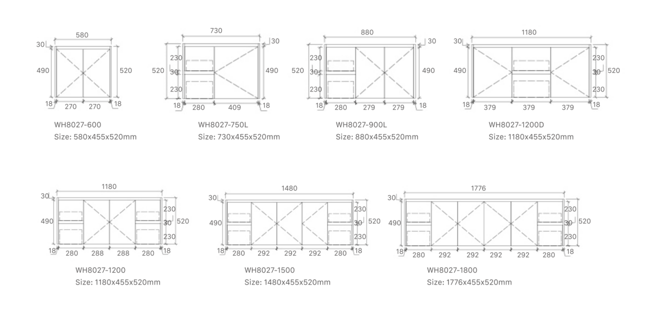 Willow Vanities (Wall Hung) Doors And Drawers - WH8027
