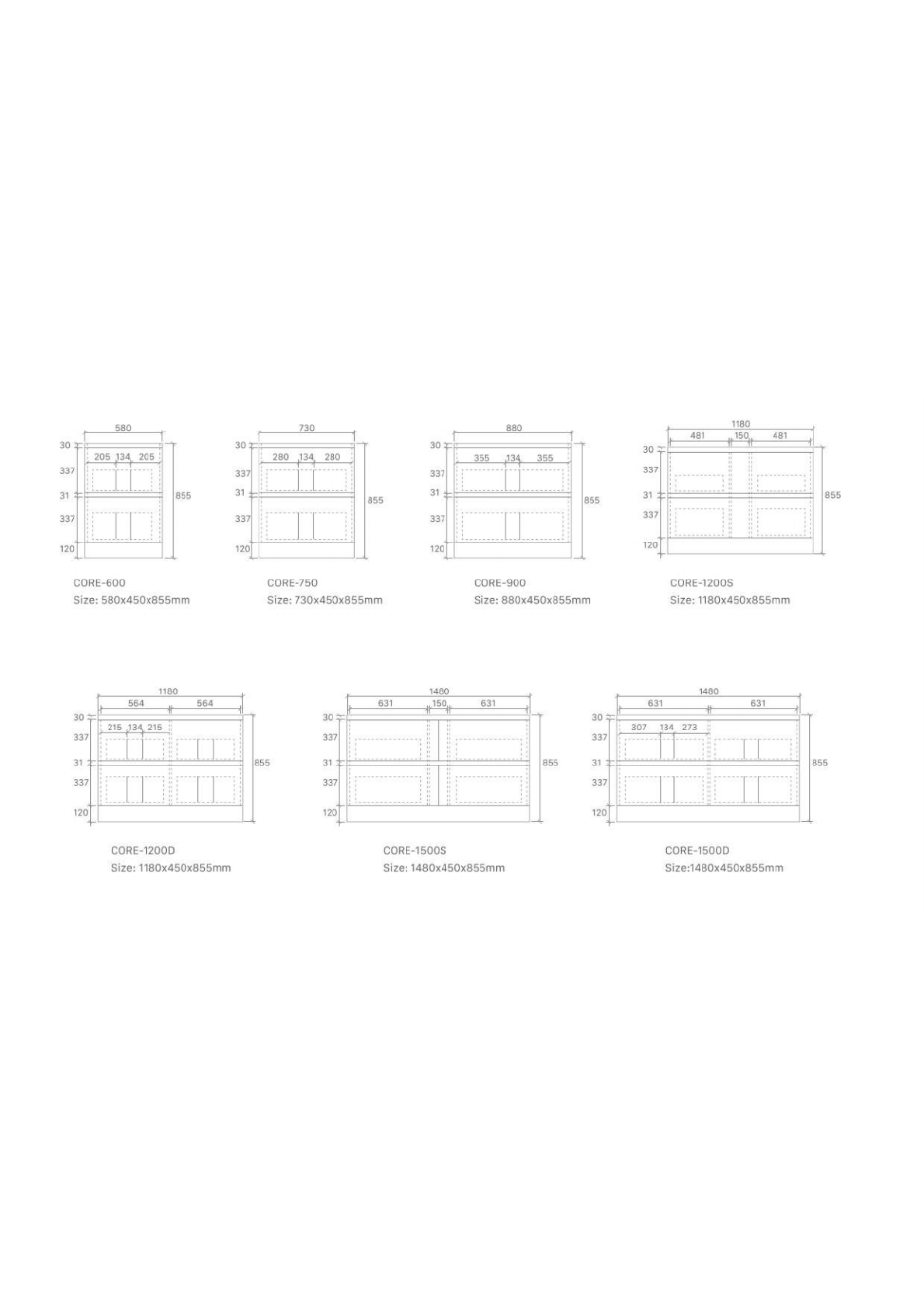 Core Vanities (Floor Standing) Drawers Only