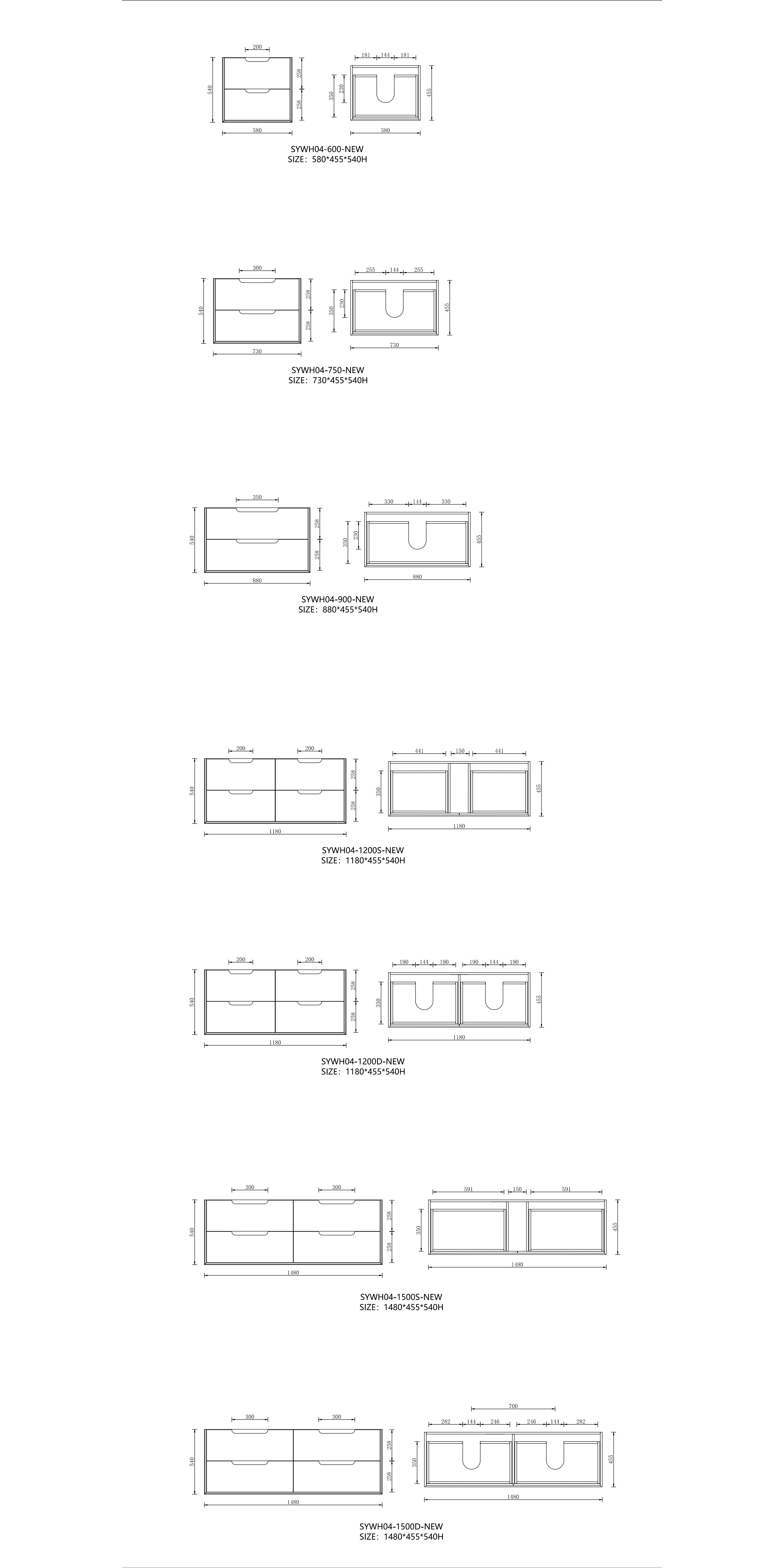 MINA Vanities (Wall Hung) Drawers Only -SYWH04