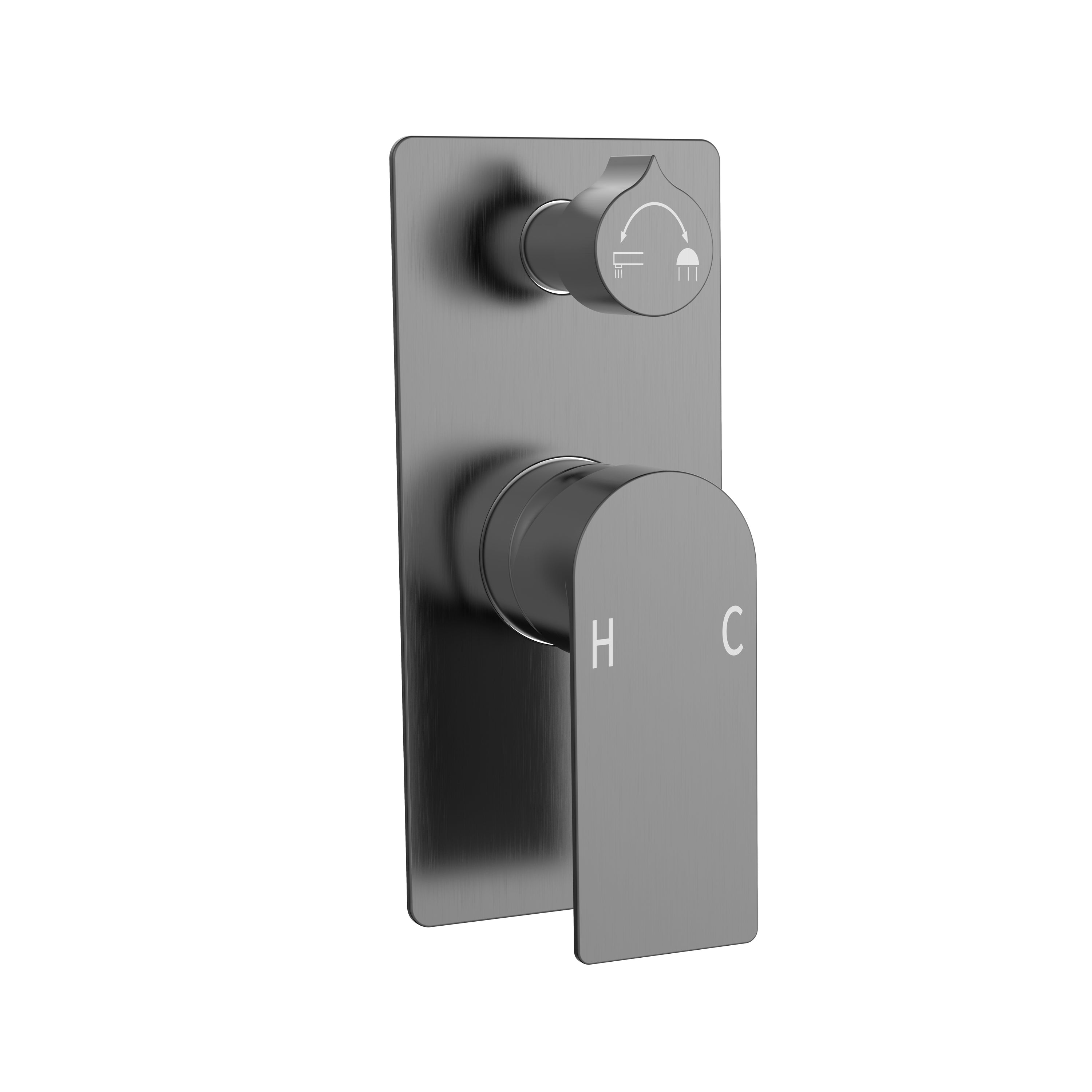 BISTONE V15S Shower Mixer with Diverter — Dual Function Wall Mixer, Rectangular Plate — Available in Chrome, Brushed Nickel, Gunmetal Grey, Matte Black & Brushed Gold