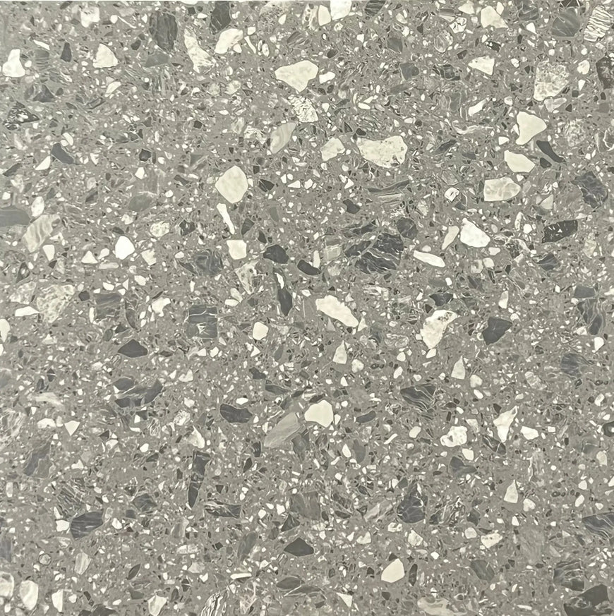 AmazingTiles Mid Grey Terrazzo Soft Matt Porcelain Tile — 600x600mm