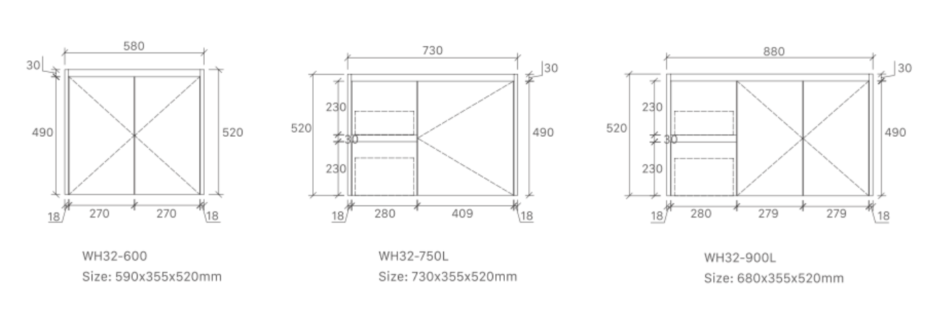 Sierra (Wall Hung Vanities) Doors And Drawers - SK32/WH32