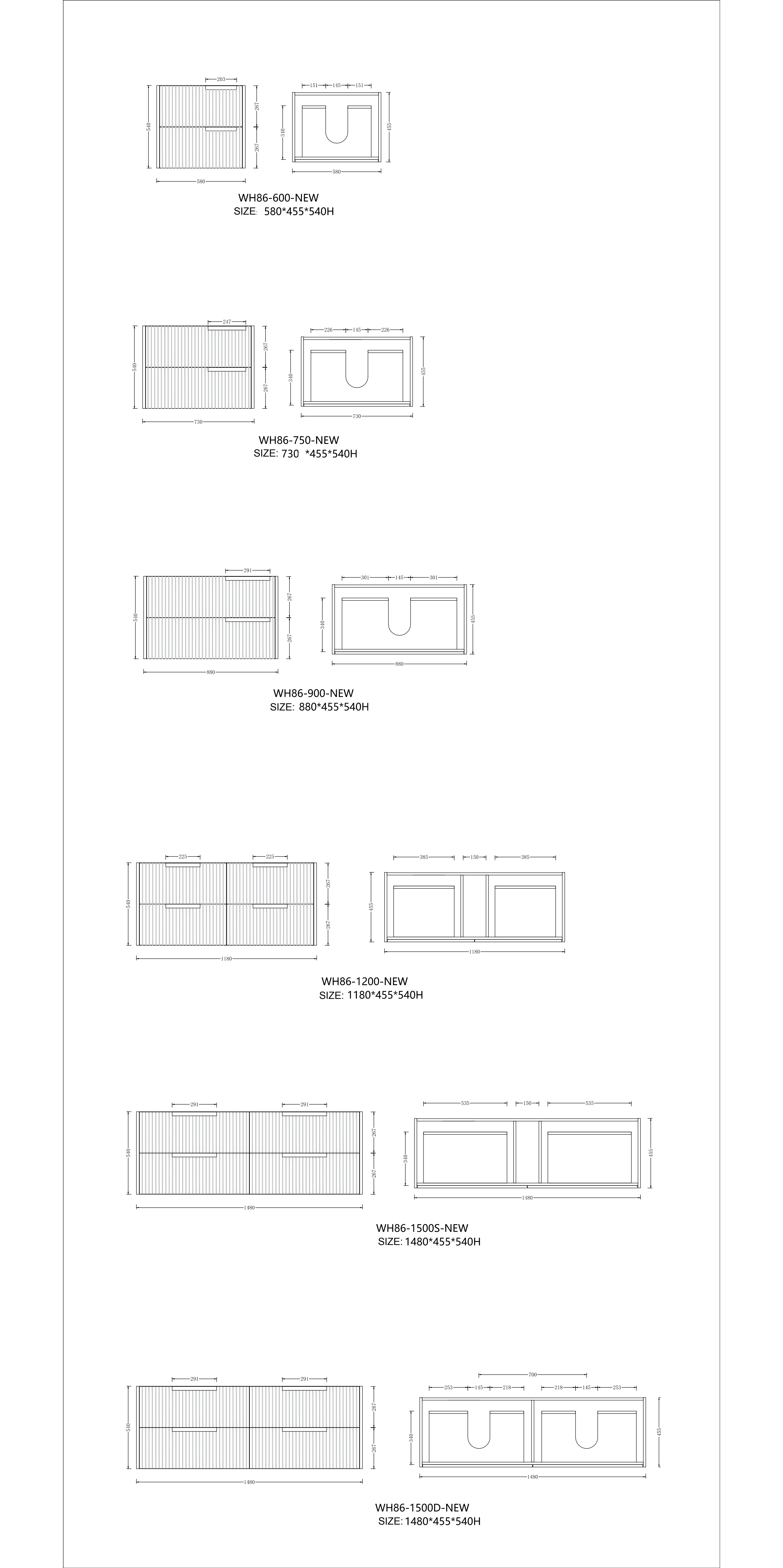 Elena Vanity (Wall Hung) Drawers Only -WH86