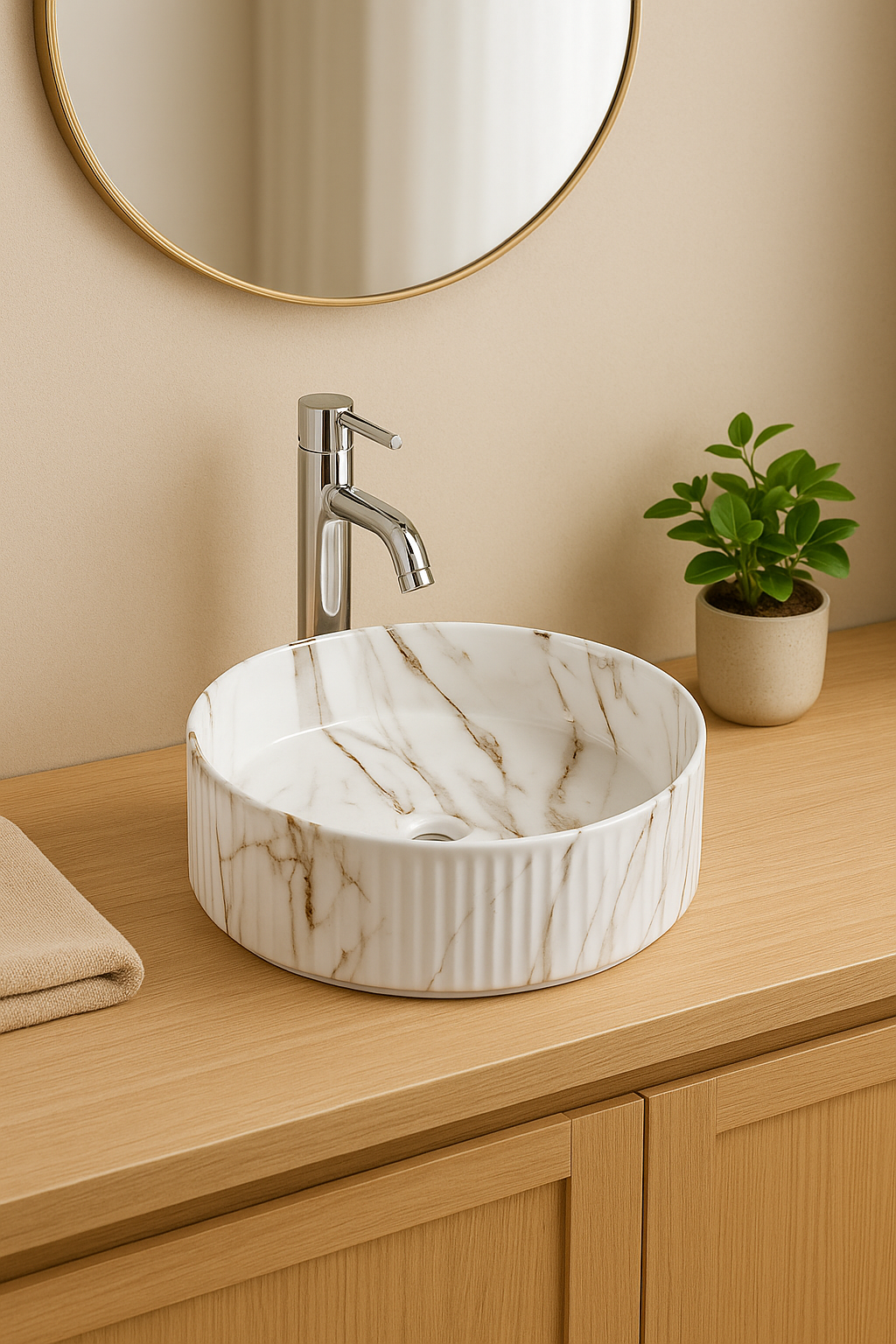 【Basin 499-40D Pattern 07】 Glossy Marble Finish, 400×400×125mm, Above Counter Basin