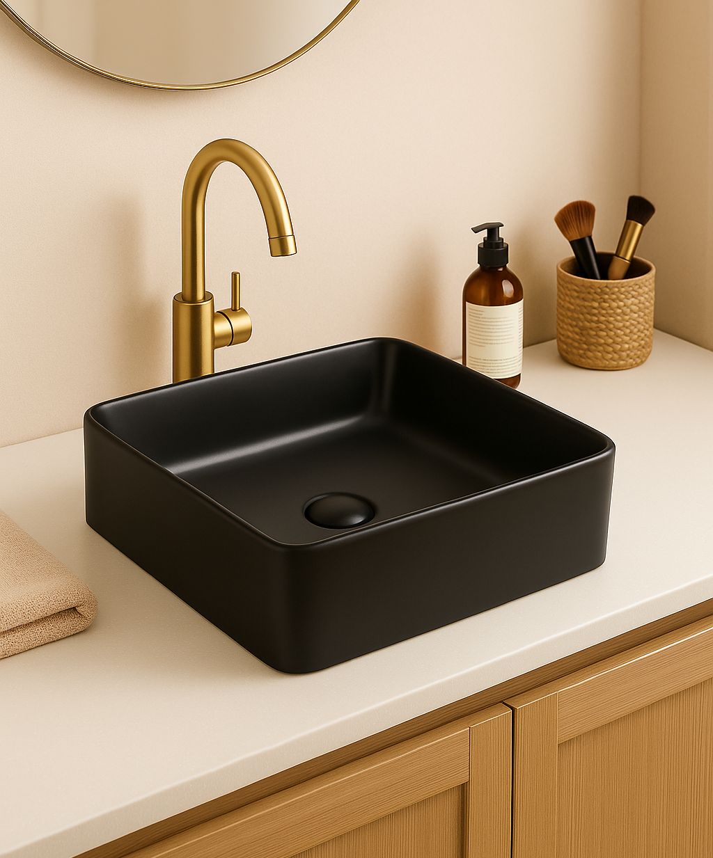 【Basin 488-37 - Matte Black】 370×370×120mm, Above Counter Basin