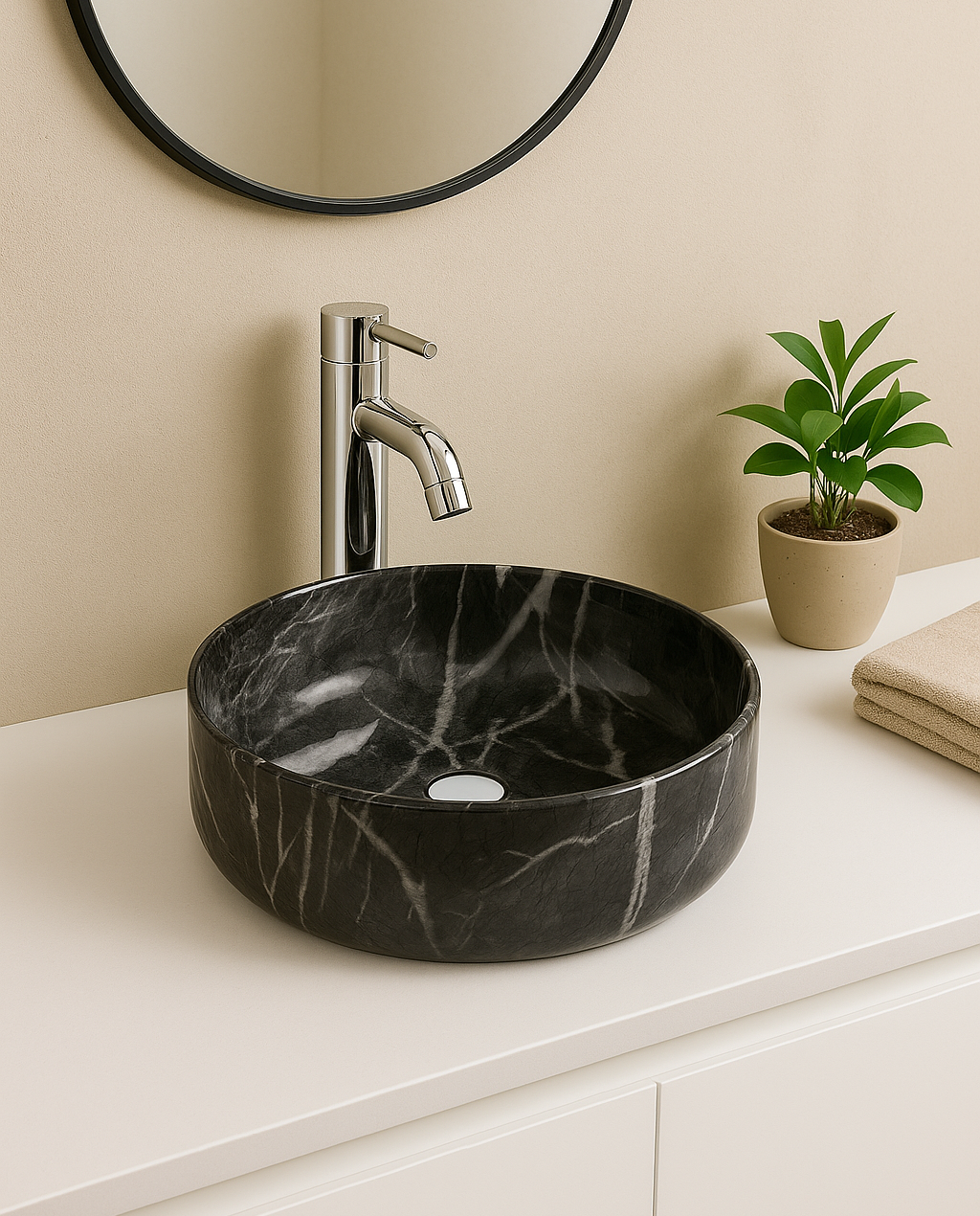 【Basin 3612 Pattern 05】 Glossy Marble Finish, 360×360×120mm, Above Counter Basin