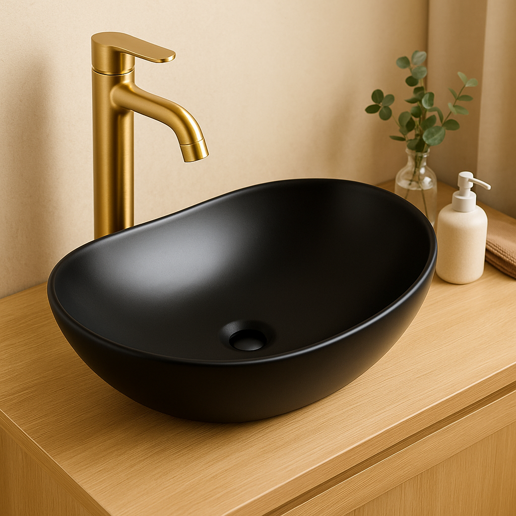 【Basin 333】 – Matte Black, 525×325×160mm, Above-Counter Basin