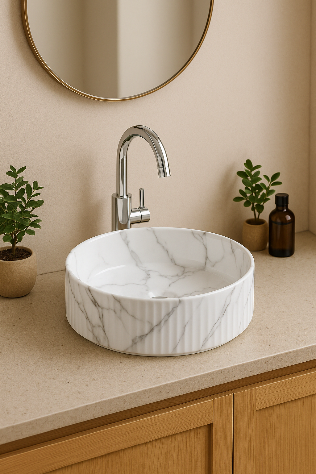 【Basin 499-40D Pattern 17】 Glossy Marble Finish, 400×400×125mm, Above Counter Basin