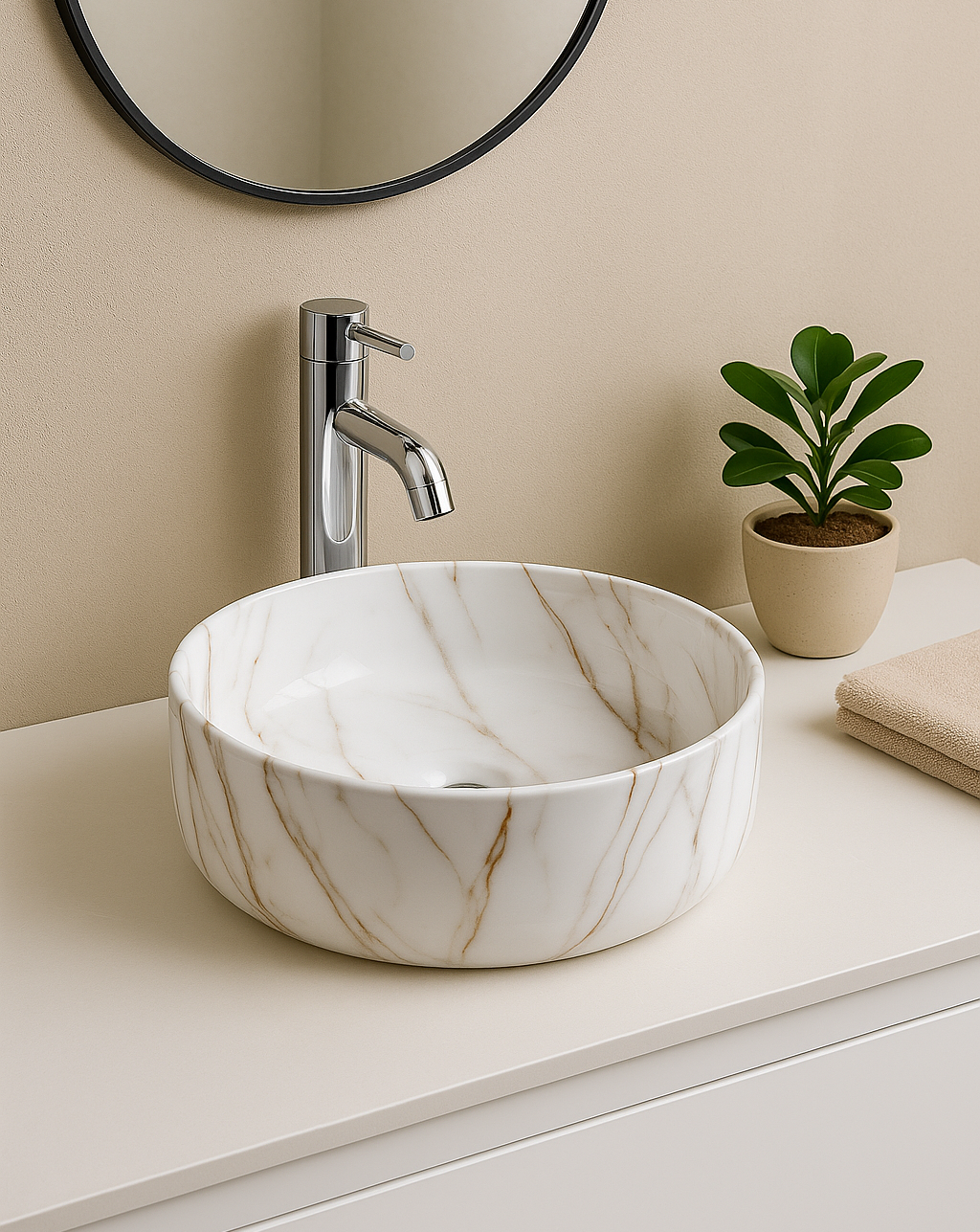 【Basin 3612 Pattern 07】 Glossy Marble Finish, 360×360×120mm, Above Counter Basin