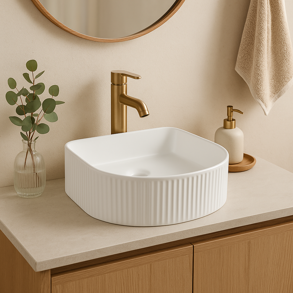 【Basin 299】 – Matte White and Glossy White, 415×370×120mm, Above-Counter Basin