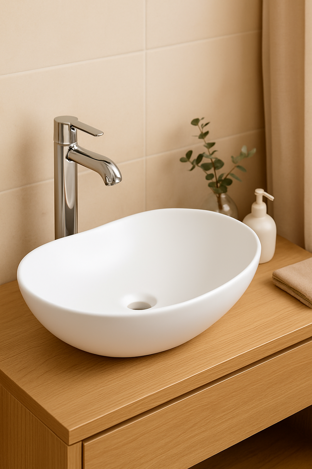 【Basin 333】 Matte White – Elegant Oval Design, 525×325×160mm, Above-Counter Basin