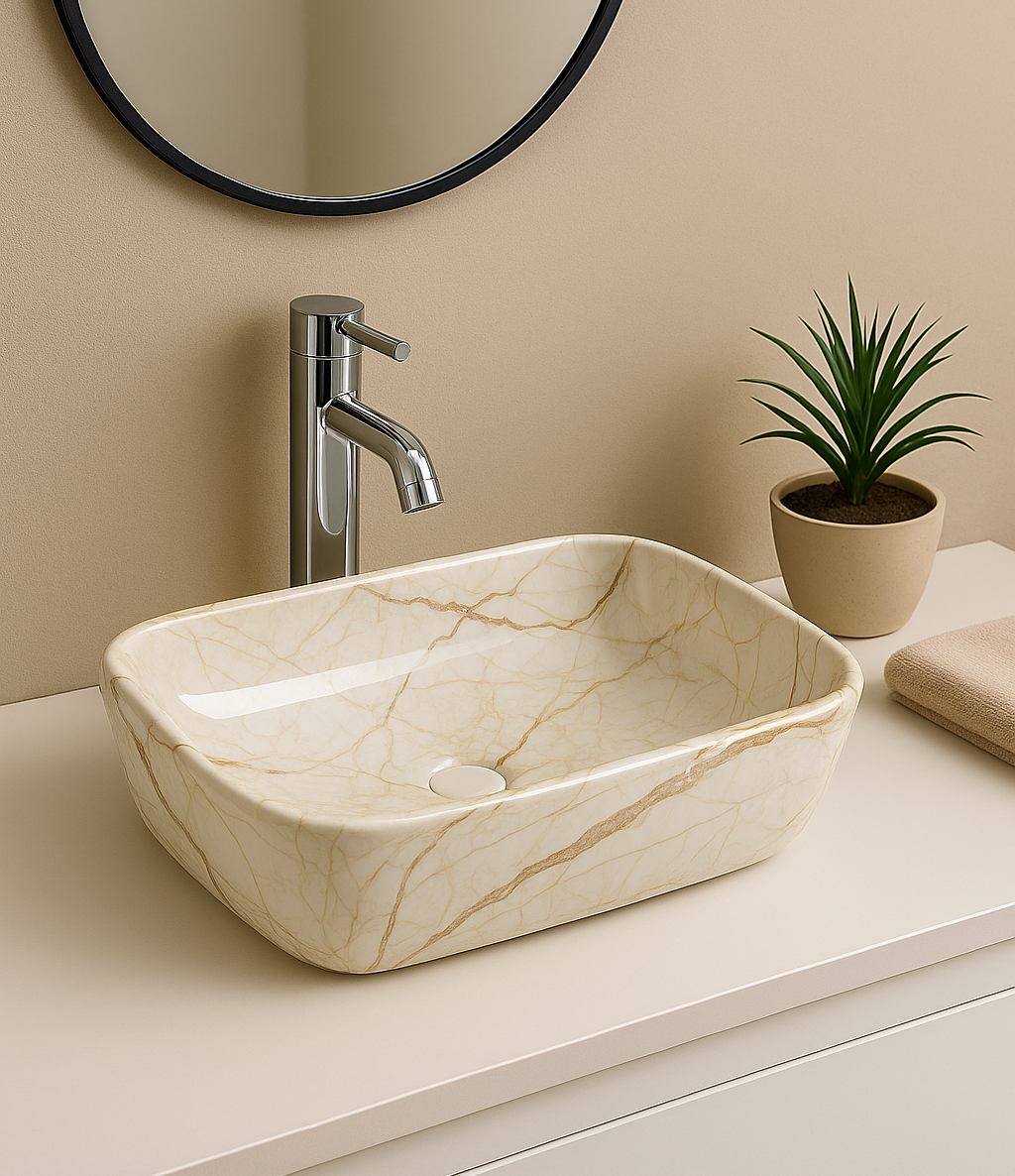 【Basin 8215-P14】Glossy Marble with Brown Veining Basin (460×320×140mm)