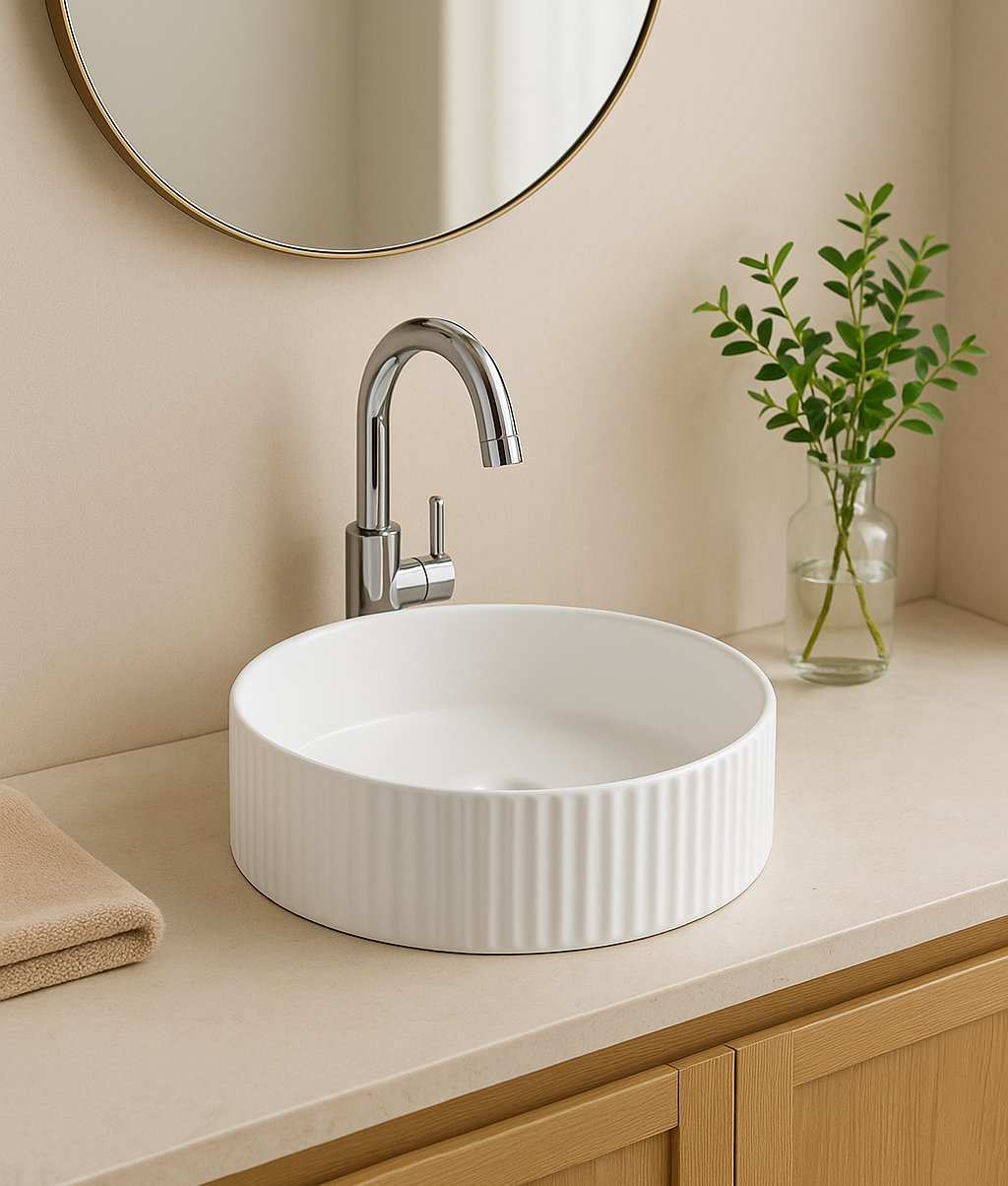 【Basin 499-40D】 Matte White Finish, 400×400×125mm, Above Counter Basin