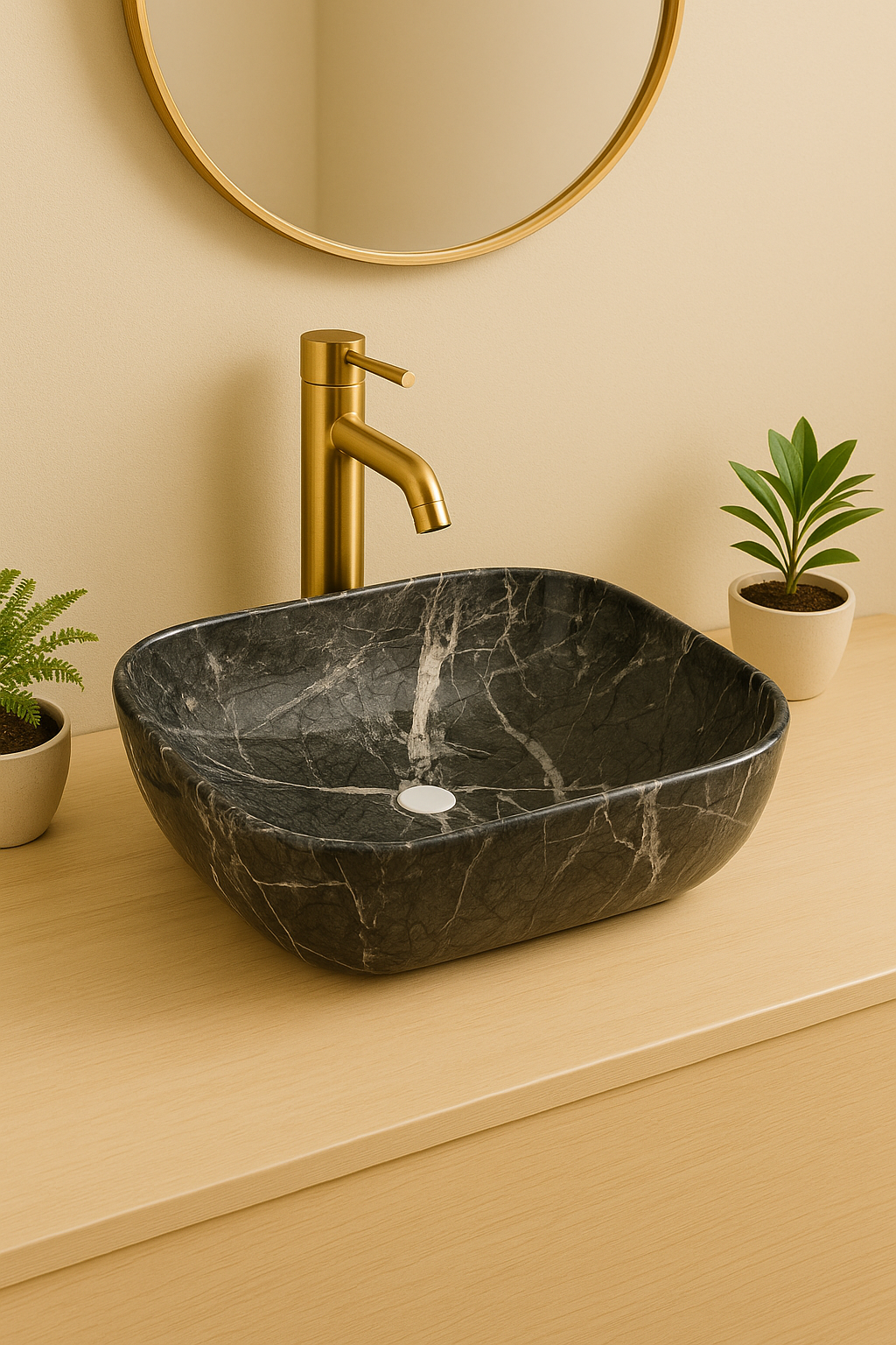 【Basin 8217 Pattern 05】Black Marble Rectangular Glossy Above Counter 495×390×150mm