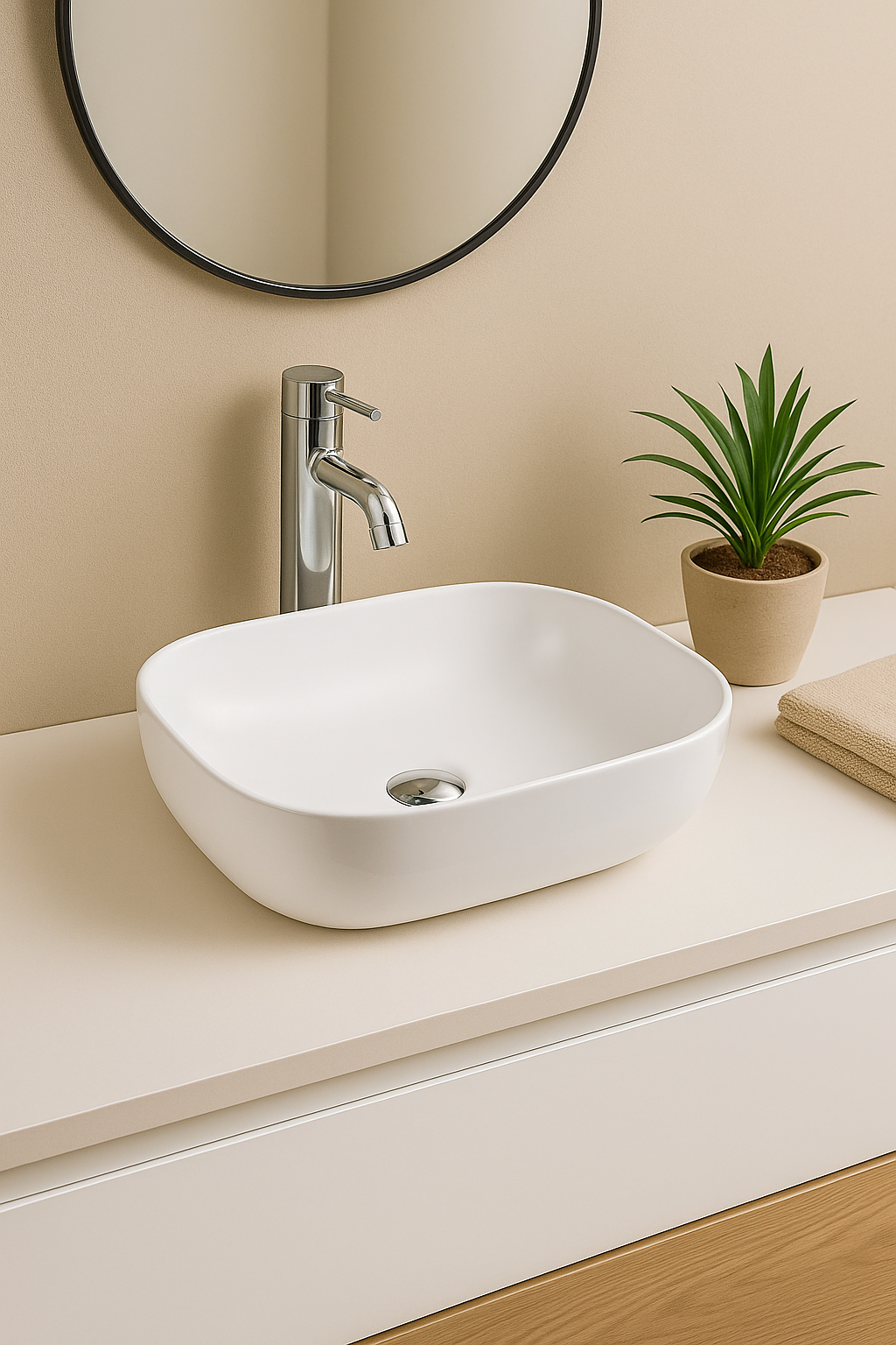 【Basin 8217】 Glossy White – Rectangular Ceramic Basin (495×390×150mm)