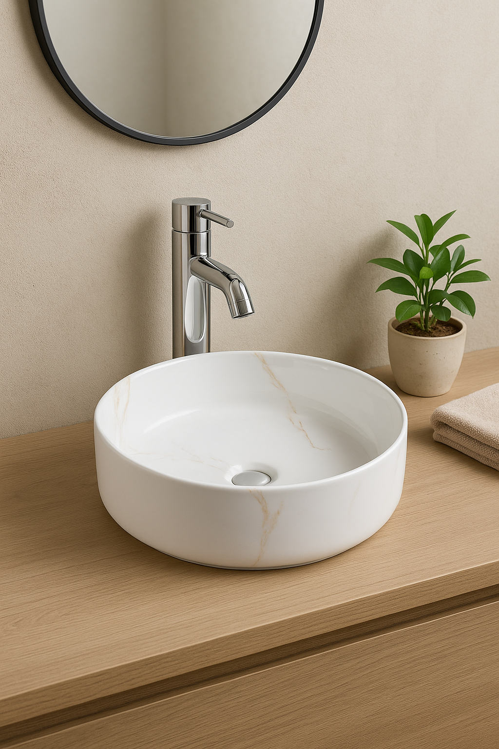 【Basin 3612 Pattern 01】 Glossy Marble Finish, 360×360×120mm, Above Counter Basin