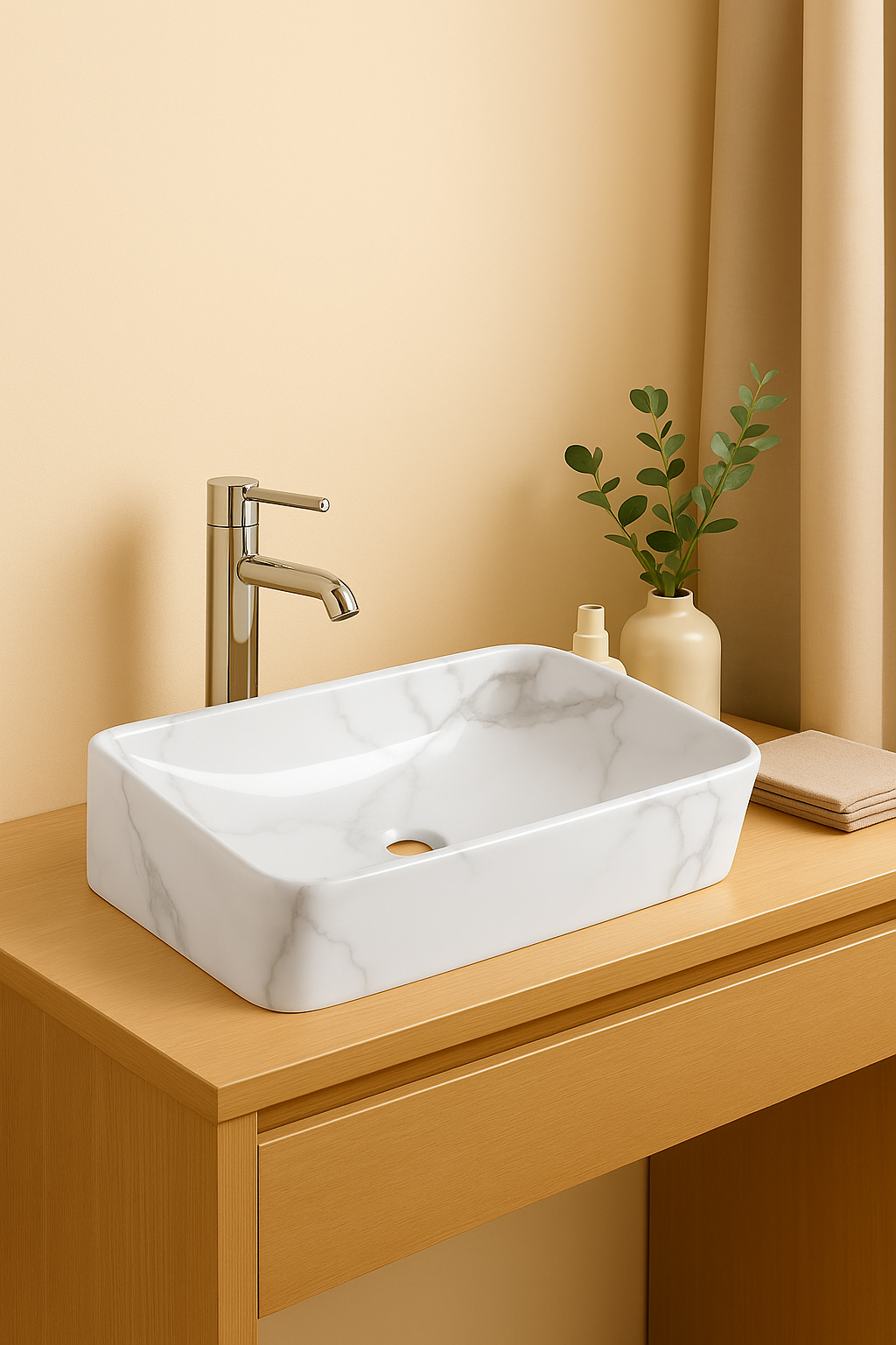 【Basin 408 Pattern 18】 Glossy Marble Finish, 490×300×125mm, Above Counter Basin