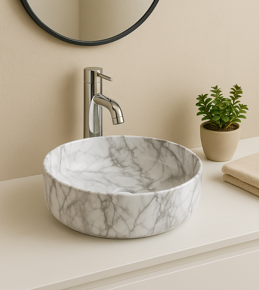 【Basin 3612 Pattern 08】 Glossy Marble Finish, 360×360×120mm, Above Counter Basin