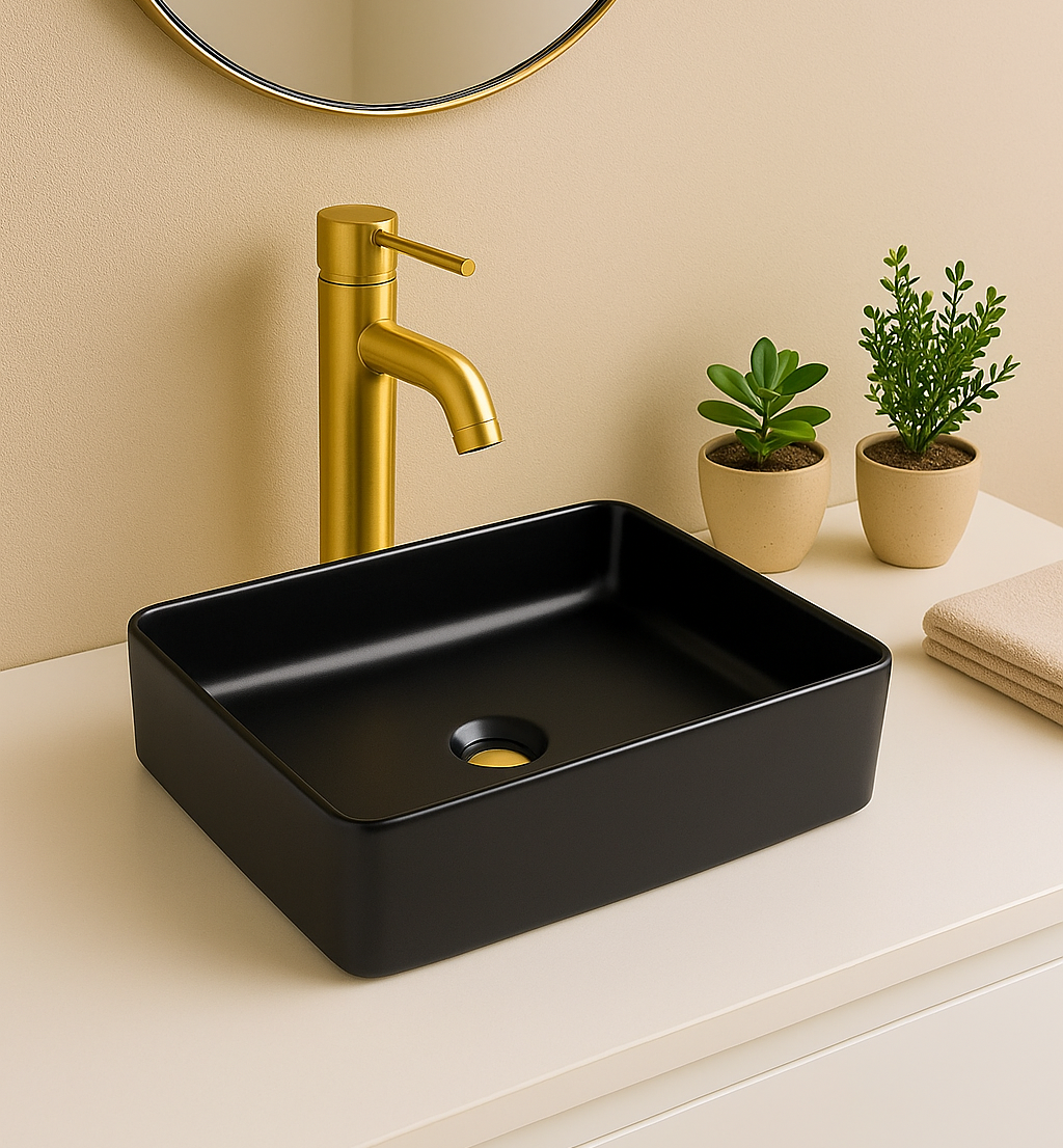 【Basin 8240A 】 500×340×110MM Rectangular Matte Black Above Counter Basin