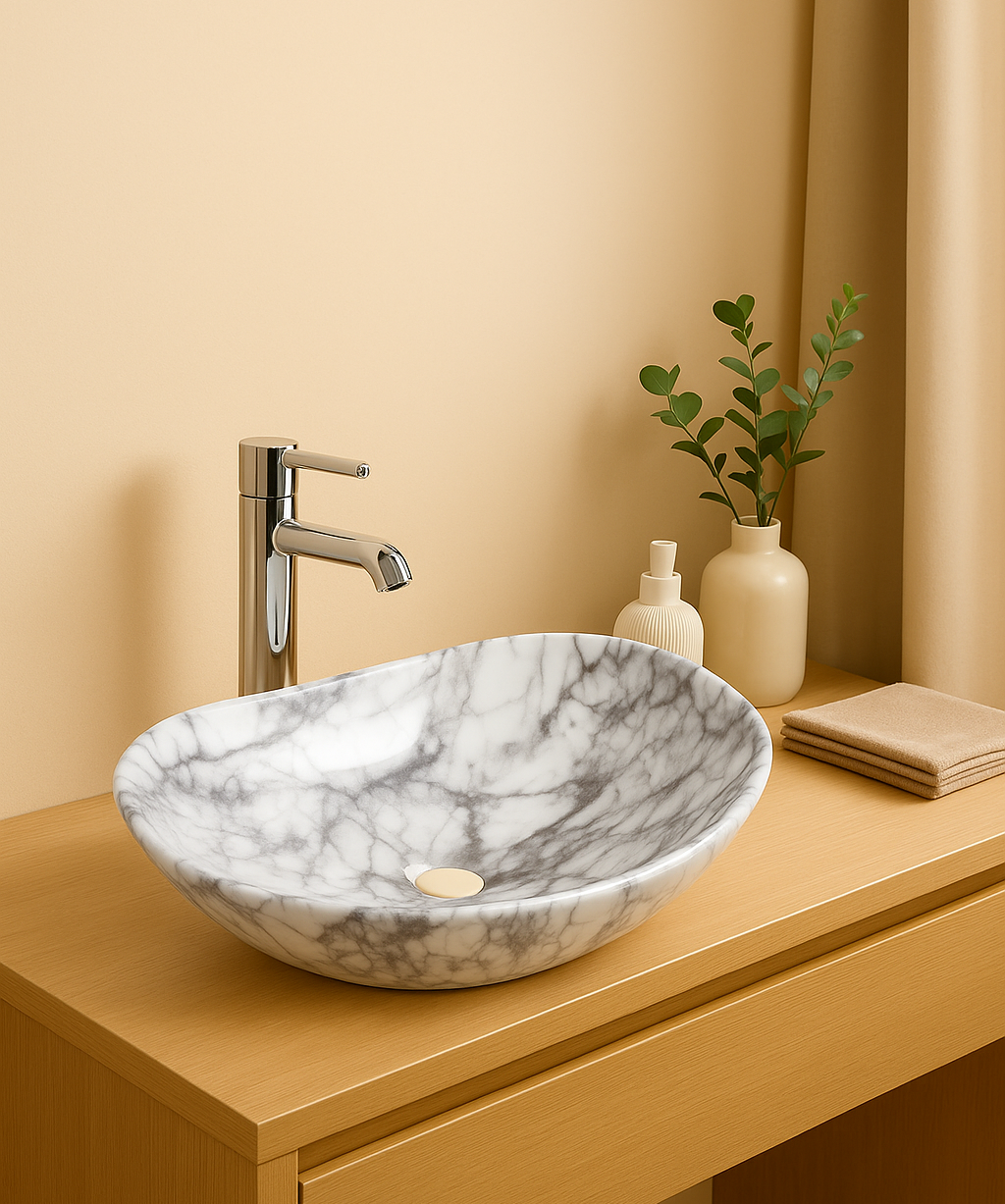 【Basin 333 Pattern 08】 – Glossy Gray Marble Finish, 525×325×160mm, Above-Counter Basin