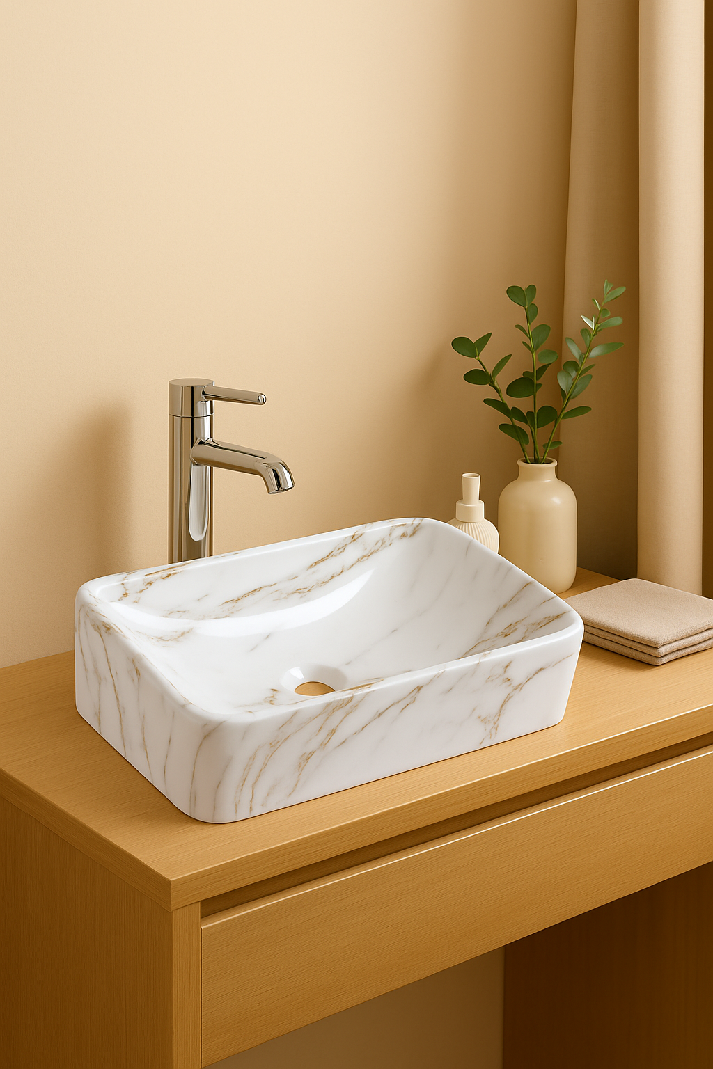 【Basin 408 Pattern 07】Glossy Marble Finish, 490×300×125mm, Above Counter Basin