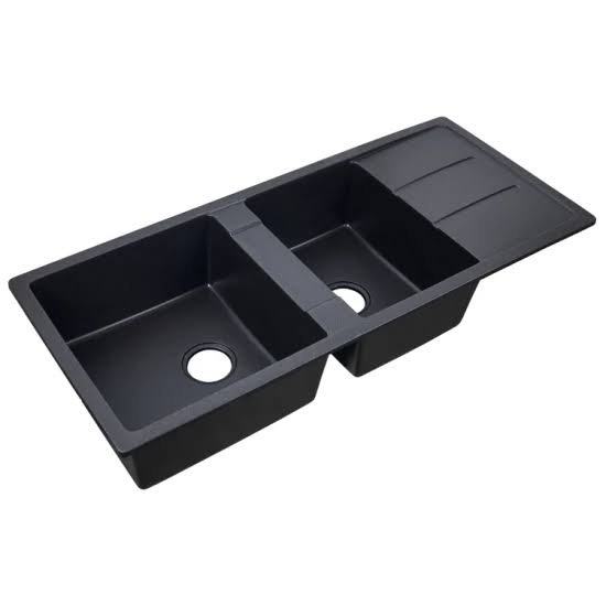 Quartz Black Granite Rectangular 1-3/4 Double Bowls Kitchen Sinks