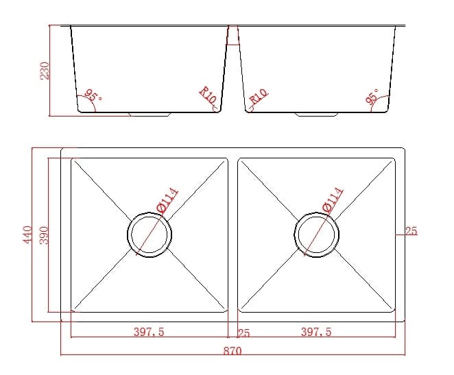 870X440mm Handmade Laundry Kitchen Sink Top/Under Mount Stainless Steel