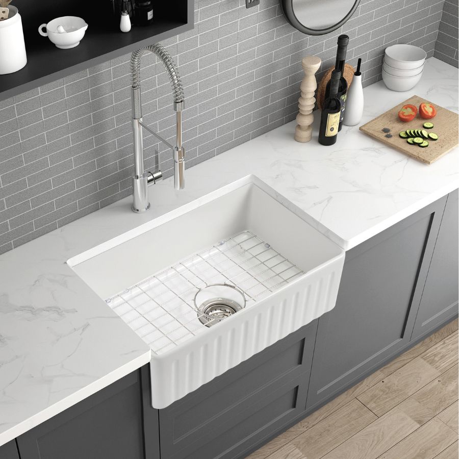 BISTONE 828X452X253mm Butler Farmhouse Fireclay Kitchen Laundry Sink 3318