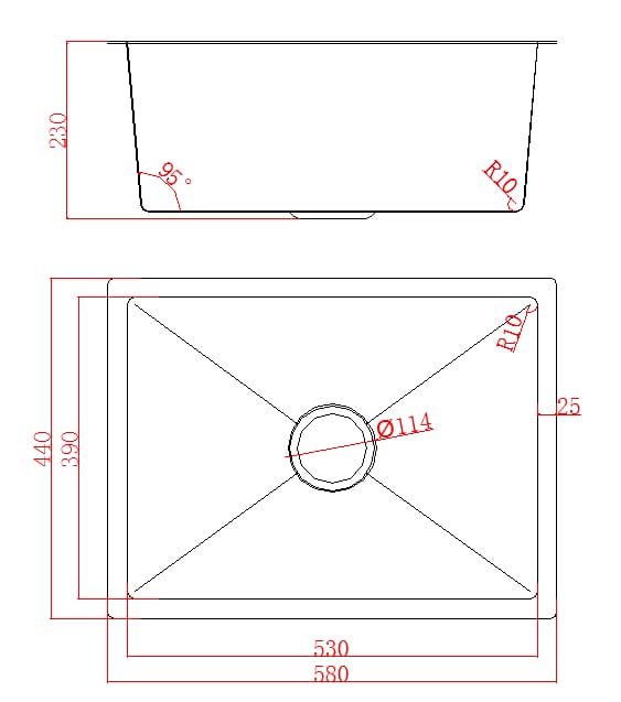 580X440mm Handmade Laundry Kitchen Sink Top/Under Mount Stainless Steel