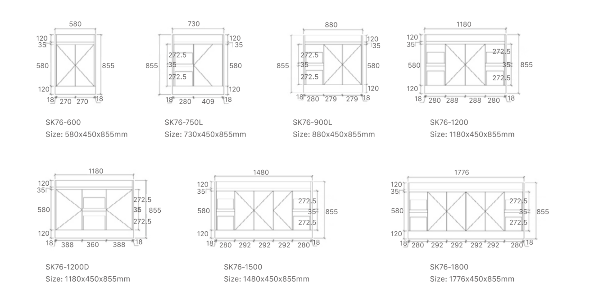 Quinn vanity (floor standing) Doors And Drawers -SK76