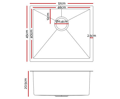 Stainless Steel Kitchen Sink 510X450MM Under/Topmount Sinks Laundry Bowl Silver
