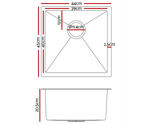 Stainless Steel Kitchen Sink 440X450MM Nano Under/Topmount Sinks Laundry Silver